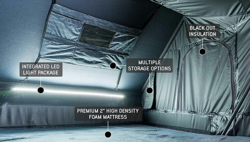 Overland Vehicle Systems 18489902 Tent; XD Everest; Car Top; 68 Inch x 104 Inch x 54 Inch; Sleeps 2 Adults; Black Aluminum Base With Rip Stop Poly Cotton Body; Hard Shell Fold Storage; With Screen Windows; With Rain Fly