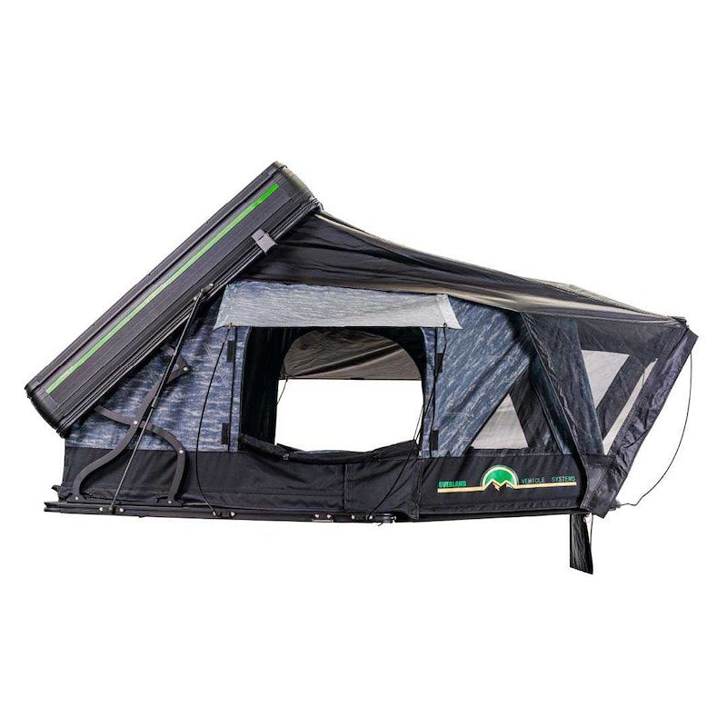 Overland Vehicle Systems 18489902 Tent; XD Everest; Car Top; 68 Inch x 104 Inch x 54 Inch; Sleeps 2 Adults; Black Aluminum Base With Rip Stop Poly Cotton Body; Hard Shell Fold Storage; With Screen Windows; With Rain Fly