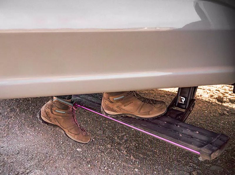 Amp Research Vision Power Running Boards 96255-01A PowerStep™ Vision; Textured Powder Coated; Matte Black; Cast Aluminum; With Remote Operated LED Light System; Rocker Panel Mount; 600 Pound Load Capacity