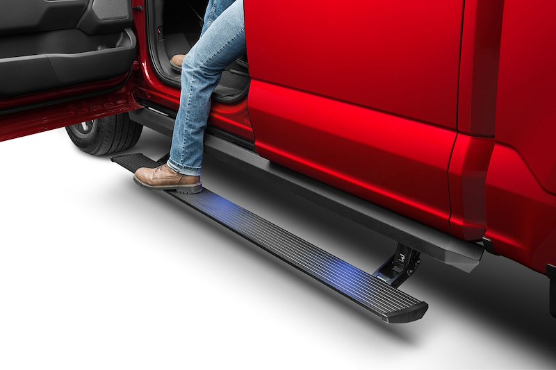 Amp Research 77255-01A Running Board; PowerStep™ XL; Anodized; Textured Black; 6063 Marine Grade Aluminum; Lighted; Rocker Panel Mount; With 3 Inch Lower Drop